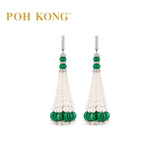 POH KONG 750/18K White Gold Emerald Pearl Tassel with Diamond Pearl Earrings