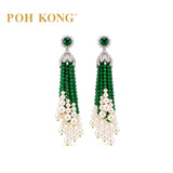 POH KONG 750/18K White Gold Jadeite Pearl Diamond Elegance Earrings