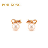 POH KONG 750/18K Rose Gold Ribbon with Lake Cultured Pearl and Diamond Earstud