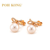 POH KONG 750/18K Rose Gold Ribbon with Lake Cultured Pearl and Diamond Earstud