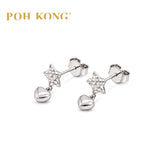 POH KONG 375/9K White Gold Star with Heart Dangling Stud Earrings