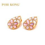 POH KONG 750/18K Yellow Gold & Rose Gold Flower in Teardrop Mother of Pearl with Diamond Ear Clips