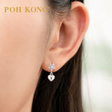 POH KONG 375/9K White Gold Star with Heart Dangling Stud Earrings