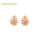 POH KONG 750/18K Yellow Gold & Rose Gold Flower in Teardrop Mother of Pearl with Diamond Ear Clips