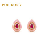 POH KONG 750/18K Rose Gold Ruby Teardrop with Mother of Pearl and Diamond Earring