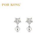 POH KONG 375/9K White Gold Star with Heart Dangling Stud Earrings