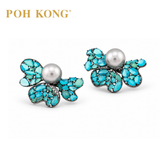 POH KONG 750/18K WHITE GOLD BUTTERFLY SCHOEFFEL TAHITI CULTURED PEARL EARRINGS