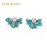 POH KONG 750/18K WHITE GOLD BUTTERFLY SCHOEFFEL TAHITI CULTURED PEARL EARRINGS
