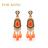 POH KONG 750/18K Rose Gold Coral Chandelier Earrings with Onyx and Diamond