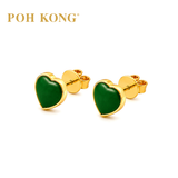 POH KONG 835/20K Yellow Gold Heart Jade Earrings