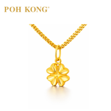 Poh Kong 916/22K Gold Carved Lucky Clover Pendant