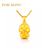 POH KONG 999/24K Yellow Gold 3D Zodiac Snake With Flower Pendant