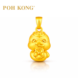 POH KONG 999/24K Yellow Gold 3D Zodiac Snake With Flower Pendant