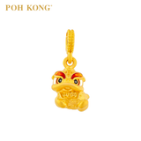 POH KONG 916/22K Yellow Gold Lion Dance With Red Enamel Pendant