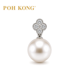 POH KONG 750/18K White Gold Pearl with  Clover Diamond Pendant