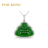 POH KONG 750/18K White Gold Laughing Buddha Jade Pendant with Diamond