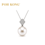 POH KONG 750/18K White Gold Pearl with  Clover Diamond Pendant