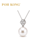 POH KONG 750/18K White Gold Pearl with  Clover Diamond Pendant