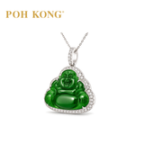 POH KONG 750/18K White Gold Laughing Buddha Jade Pendant with Diamond