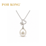 POH KONG 375/9K White Gold Three Leaf Heart Pearl Pendant