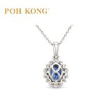 POH KONG 750/18K White Gold Oval Blue Sapphire Diamond Halo Pendant