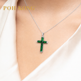 POH KONG 750/18K White Gold Cross Jade Pendant with Diamond