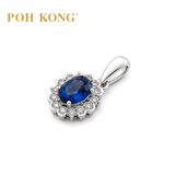 POH KONG 750/18K White Gold Oval Blue Sapphire Diamond Halo Pendant