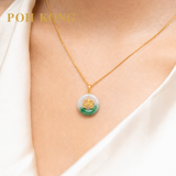 POH KONG 750/18K Yellow Gold Butterfly Jade Pendant