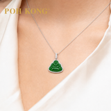 POH KONG 750/18K White Gold Laughing Buddha Jade Pendant with Diamond