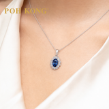 POH KONG 750/18K White Gold Oval Blue Sapphire Diamond Halo Pendant