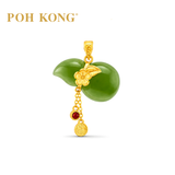 POH KONG 999/24K Yellow Gold Hulu Jade Pendant