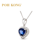 POH KONG 750/18K White Gold Blue Sapphire Azure Heart Diamond Pendant