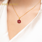 POH KONG 750/18K Yellow Gold Ruby Blossom Diamond Pendant