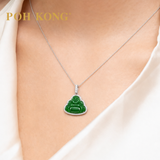 POH KONG 750/18K White Gold Laughing Buddha Jade Pendant with Diamond