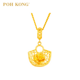 POH KONG 916/22K Yellow Gold Semicircle Shopper Bag With Flower Pendant