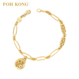 POH KONG 916/22K Yellow Gold Happy Love Endless Happiness with FU Pendant Bracelet