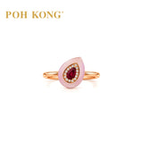 POH KONG 750/18K Rose Gold Ruby Teardrop with Mother of Pearl and Diamond Ring