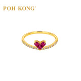 750/18k Yellow Gold Mystic Ruby Heart with Diamond Ring