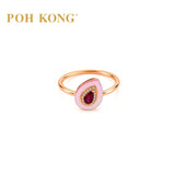 POH KONG 750/18K Rose Gold Ruby Teardrop with Mother of Pearl and Diamond Ring