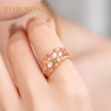 POH KONG 750/18K Mother of Pearl Flower Mosaic with Diamond Ring