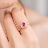 POH KONG 750/18K Rose Gold Ruby Teardrop with Mother of Pearl and Diamond Ring