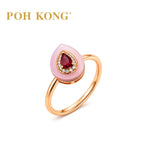 POH KONG 750/18K Rose Gold Ruby Teardrop with Mother of Pearl and Diamond Ring