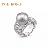 POH KONG 750/18K WHITE GOLD SCHOEFFEL TAHITI CULTURED PEARLWITH DIAMOND  RING