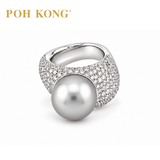 POH KONG 750/18K WHITE GOLD SCHOEFFEL TAHITI CULTURED PEARLWITH DIAMOND  RING