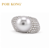 POH KONG 750/18K WHITE GOLD SCHOEFFEL TAHITI CULTURED PEARLWITH DIAMOND  RING