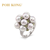 POH KONG 750/18K White Gold Pearl & Green Sapphire ring