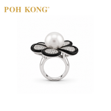 POH KONG 750/18K White Gold Flower Shoeffel South Sea Pearl Ring