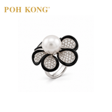 POH KONG 750/18K White Gold Flower Shoeffel South Sea Pearl Ring