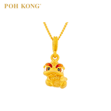 POH KONG 916/22K Yellow Gold Lion Dance With Red Enamel Pendant