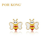POH KONG 916/22K Yellow Gold Butterfly With Red Yellow Enamel Stud Earrings